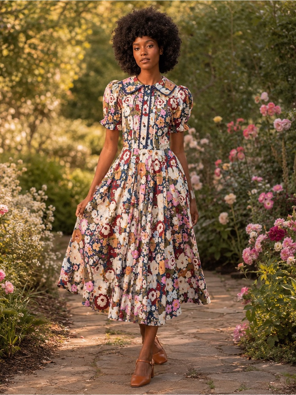 Ivy City Co Sophia Dress Midnight Garden Floral Midi Size 4